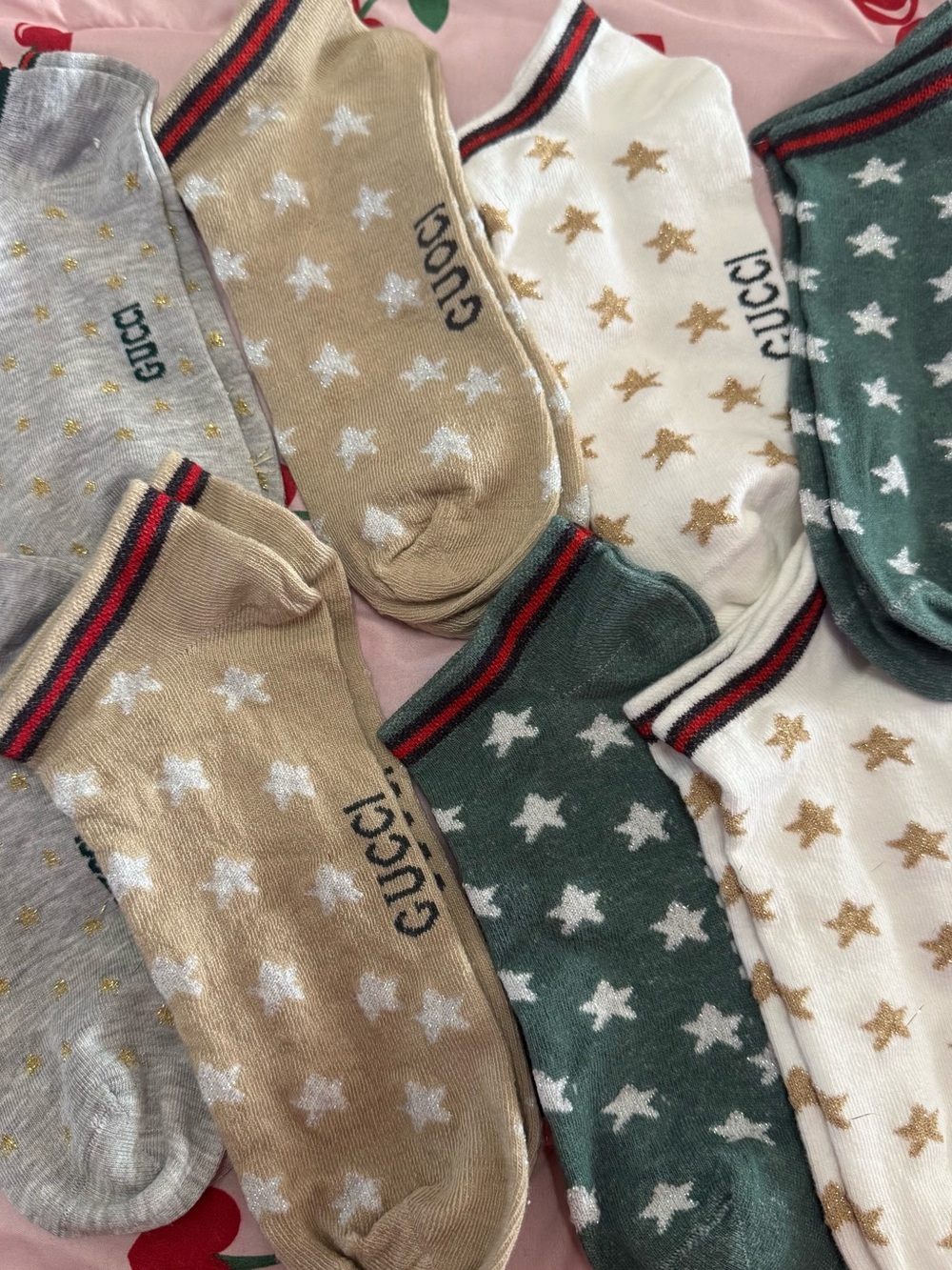 Gucci Star-Pattern Ankle Socks in Green, Beige, White, Gray 8 pairs
